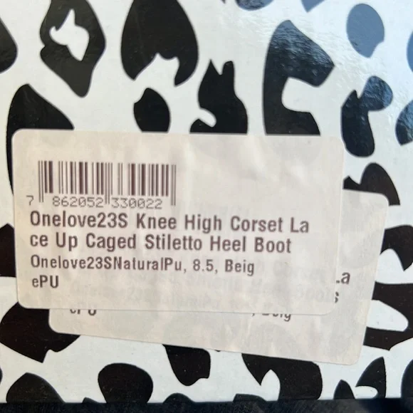 Anne Michelle Knee High Corset Lace‎ Up Caged Stiletto Heel Boot Beige Size 8.5 - Picture 7 of 7